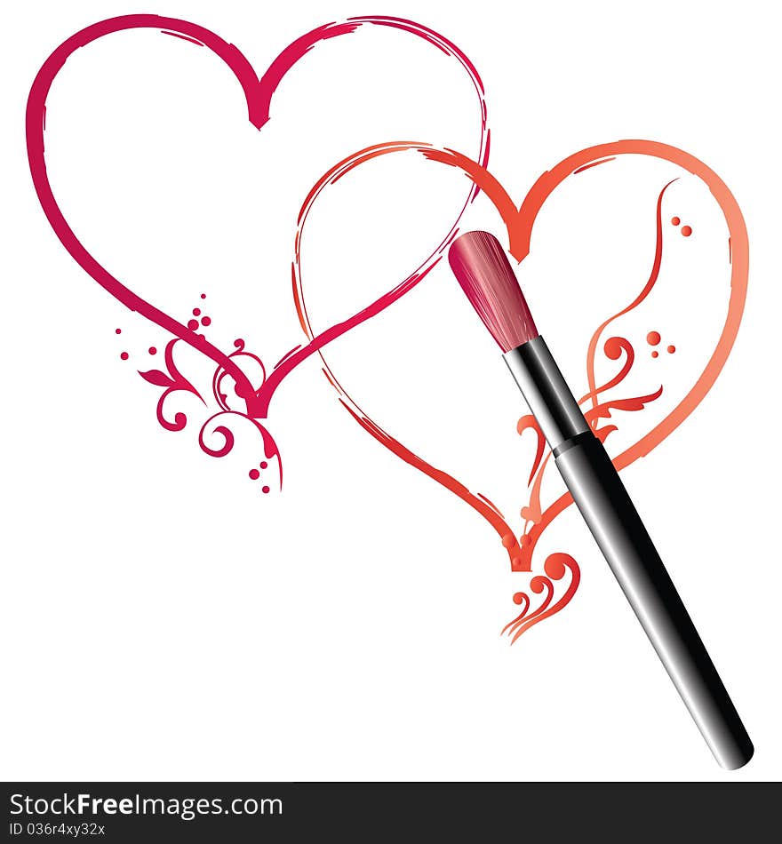 Art brush, drawing a two hearts on a white background. Art brush, drawing a two hearts on a white background.