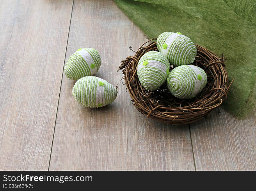 Mint-green eggs in a basket. Mint-green eggs in a basket