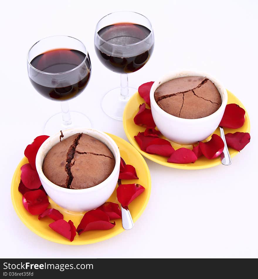 Chocolate soufflés and wine