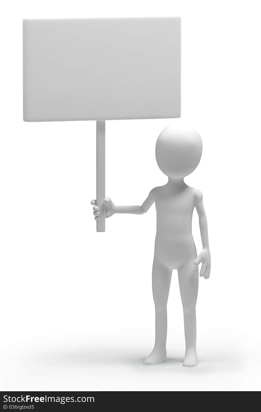 3D Man Holding a Blank Sign