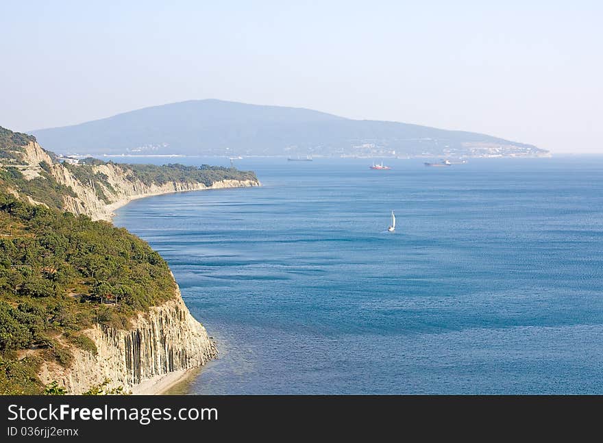 View of Black Sea and rocky coast near Novorossiysk, Russia. View of Black Sea and rocky coast near Novorossiysk, Russia.