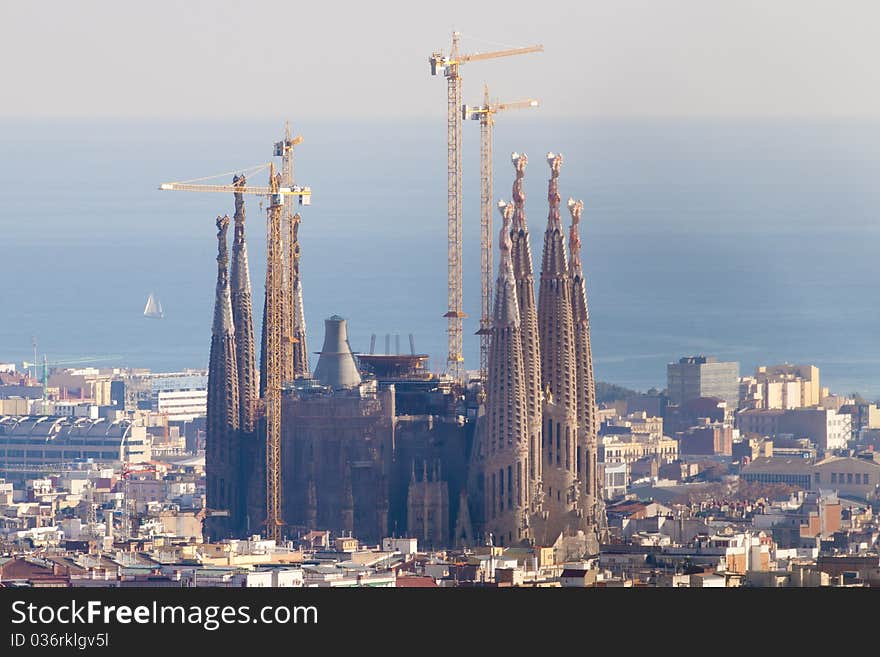 Sagrada Familia in a Cityscape