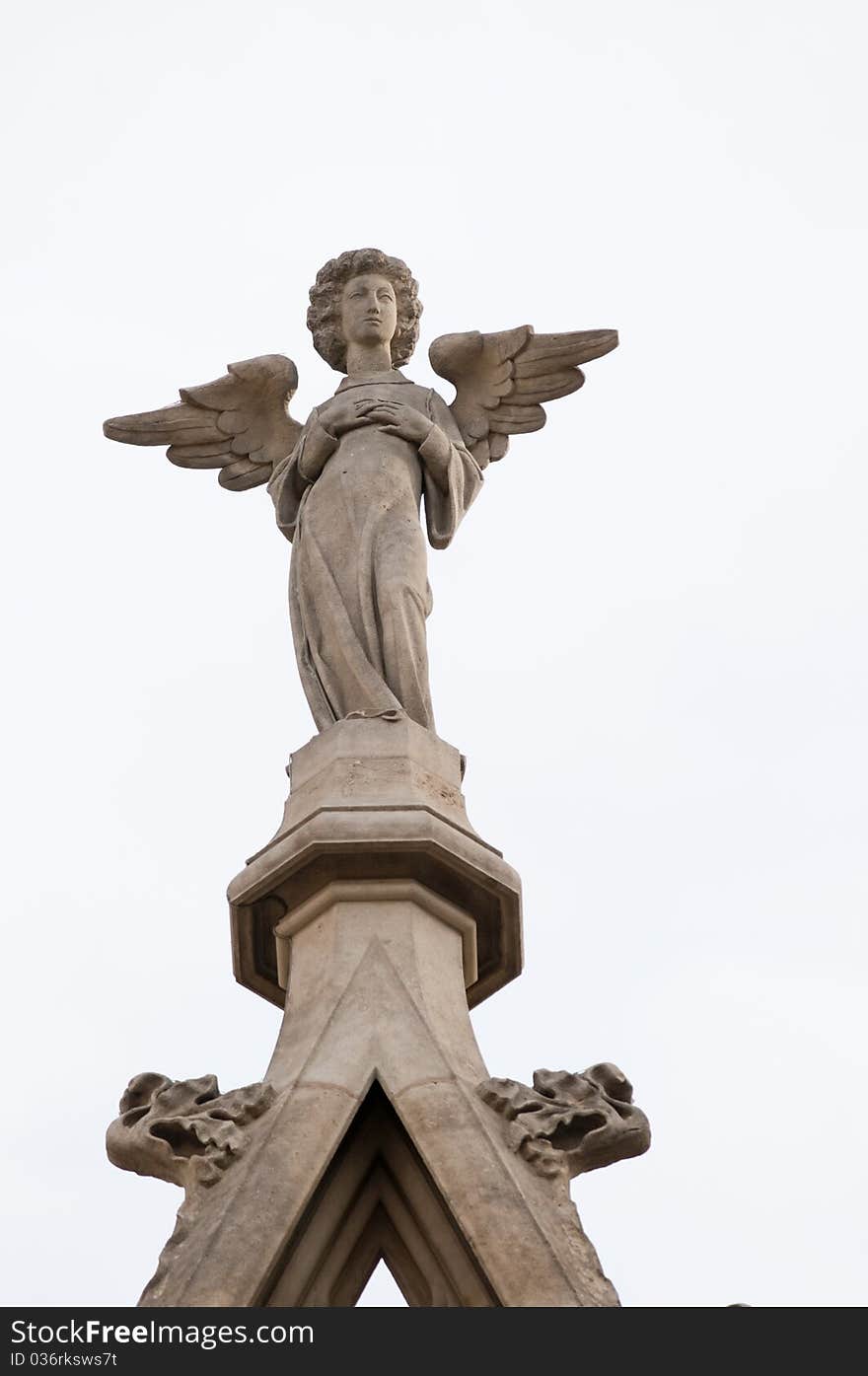 Angel Statue on Gothic Cathedral in Barcelona