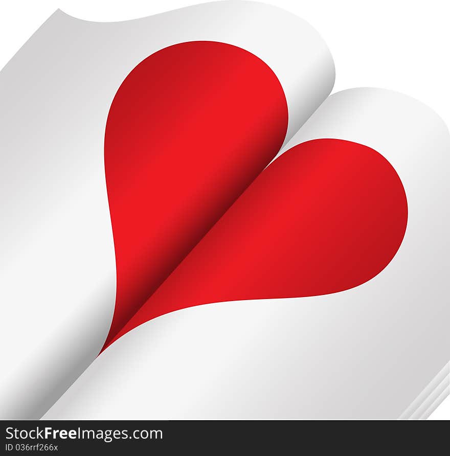 Red heart on the open of the glossy notebook. Red heart on the open of the glossy notebook