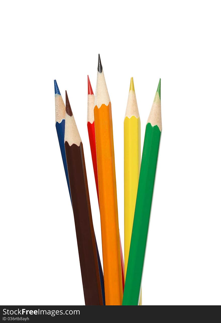 Set of color pencils isolated on white background