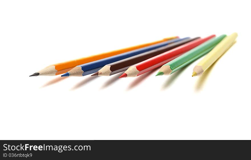 Set of color pencils isolated on white background