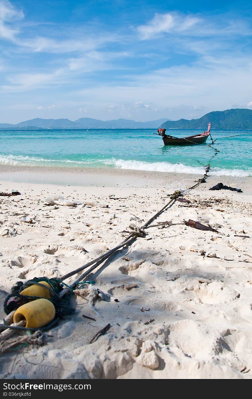 Mooring boat on the beach