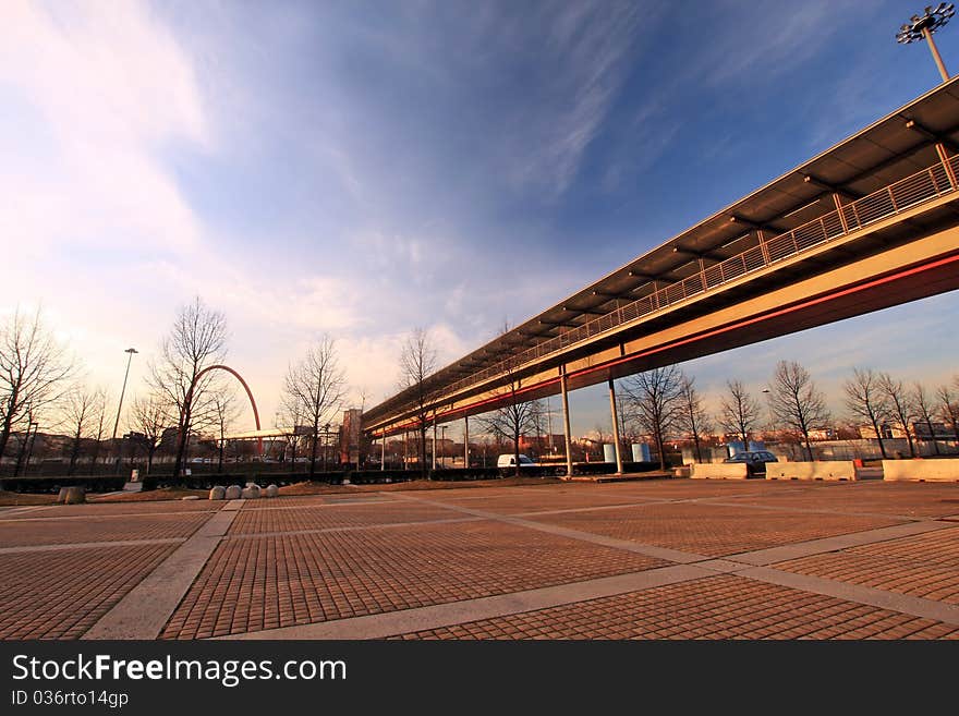 Bridge of Turin, in the sunset. Bridge of Turin, in the sunset