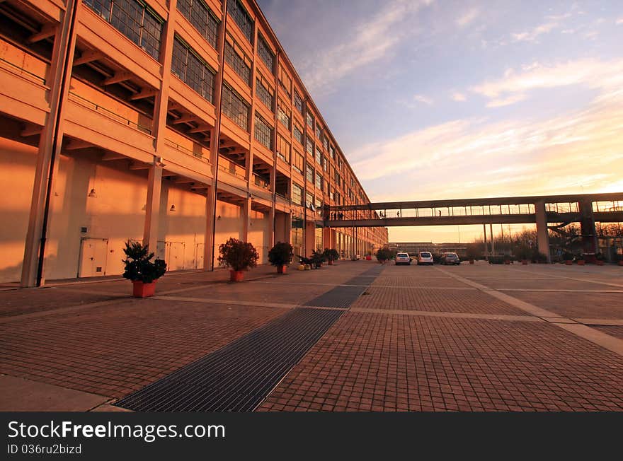 Industrial building of Turin in the sunset. Industrial building of Turin in the sunset