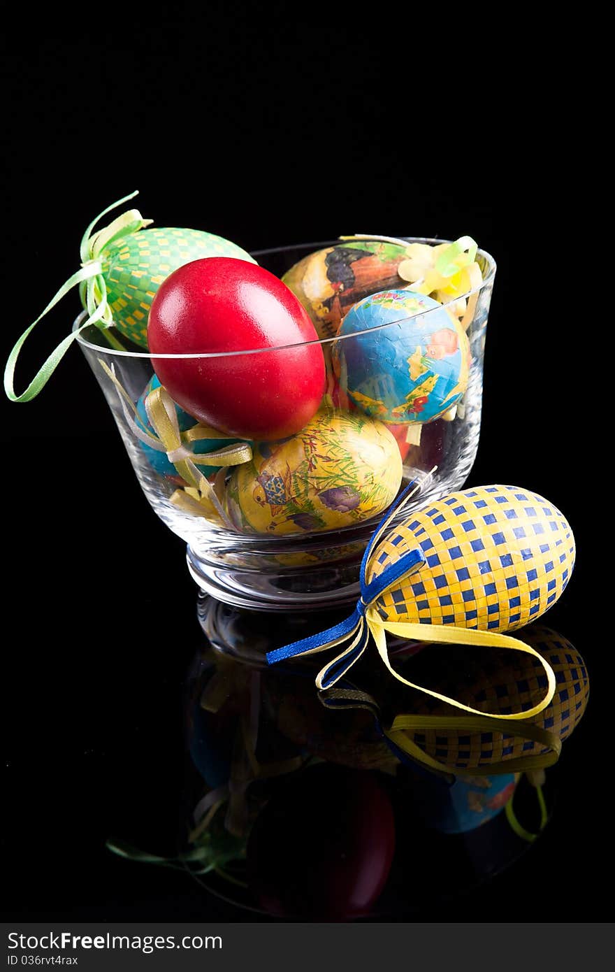 Easter eggs are a dark background reflection vase