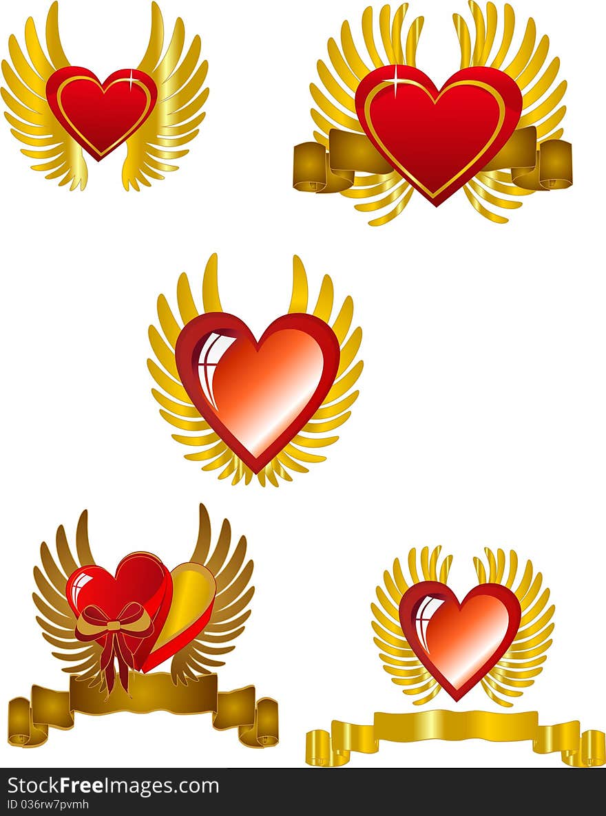 Hearts with wings and banners in a set, for St. Valentines Day or a romantic usage. Hearts with wings and banners in a set, for St. Valentines Day or a romantic usage.