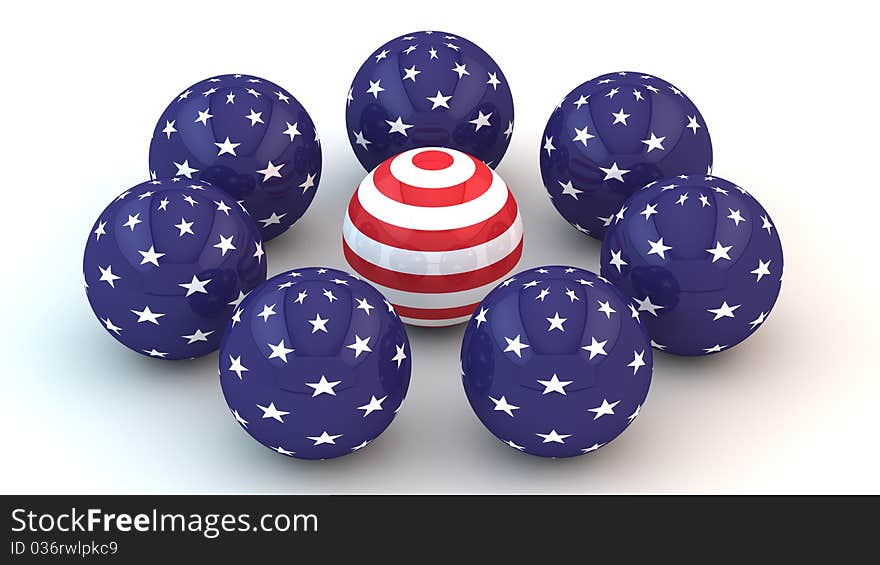 Abstract spheres with parts of the American flag.