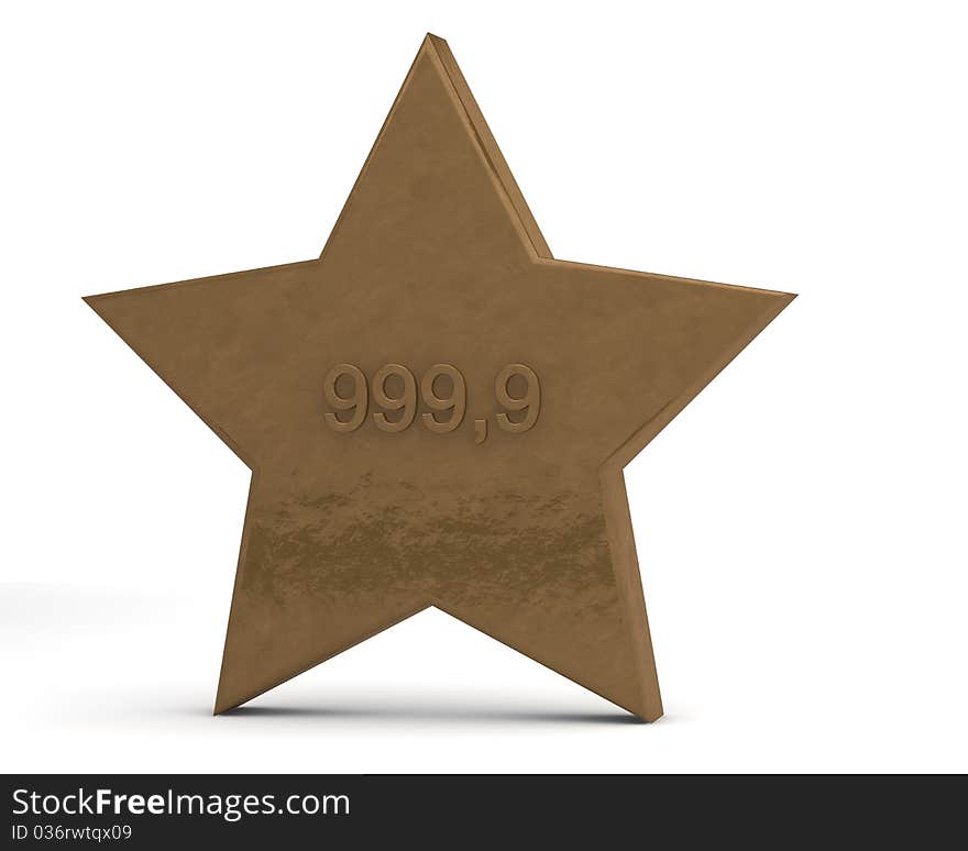 Gold star with an inscription of 999.9. Gold star with an inscription of 999.9