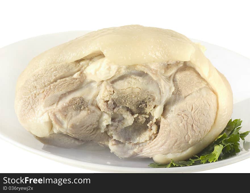 Boiled pork on a white plate