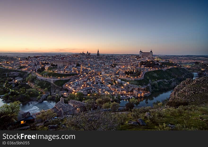 Sunset over Toledo city, Spain. Sunset over Toledo city, Spain.