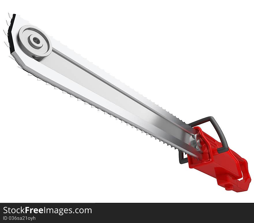 Sci-fi chainsaw (isometric bottom view) isolated over white