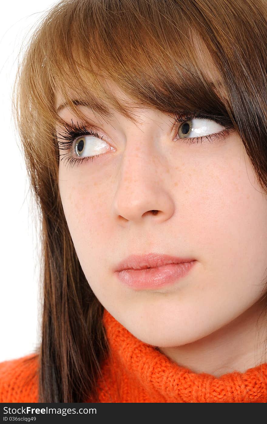 Portrait of a youngl woman on a white background. Portrait of a youngl woman on a white background