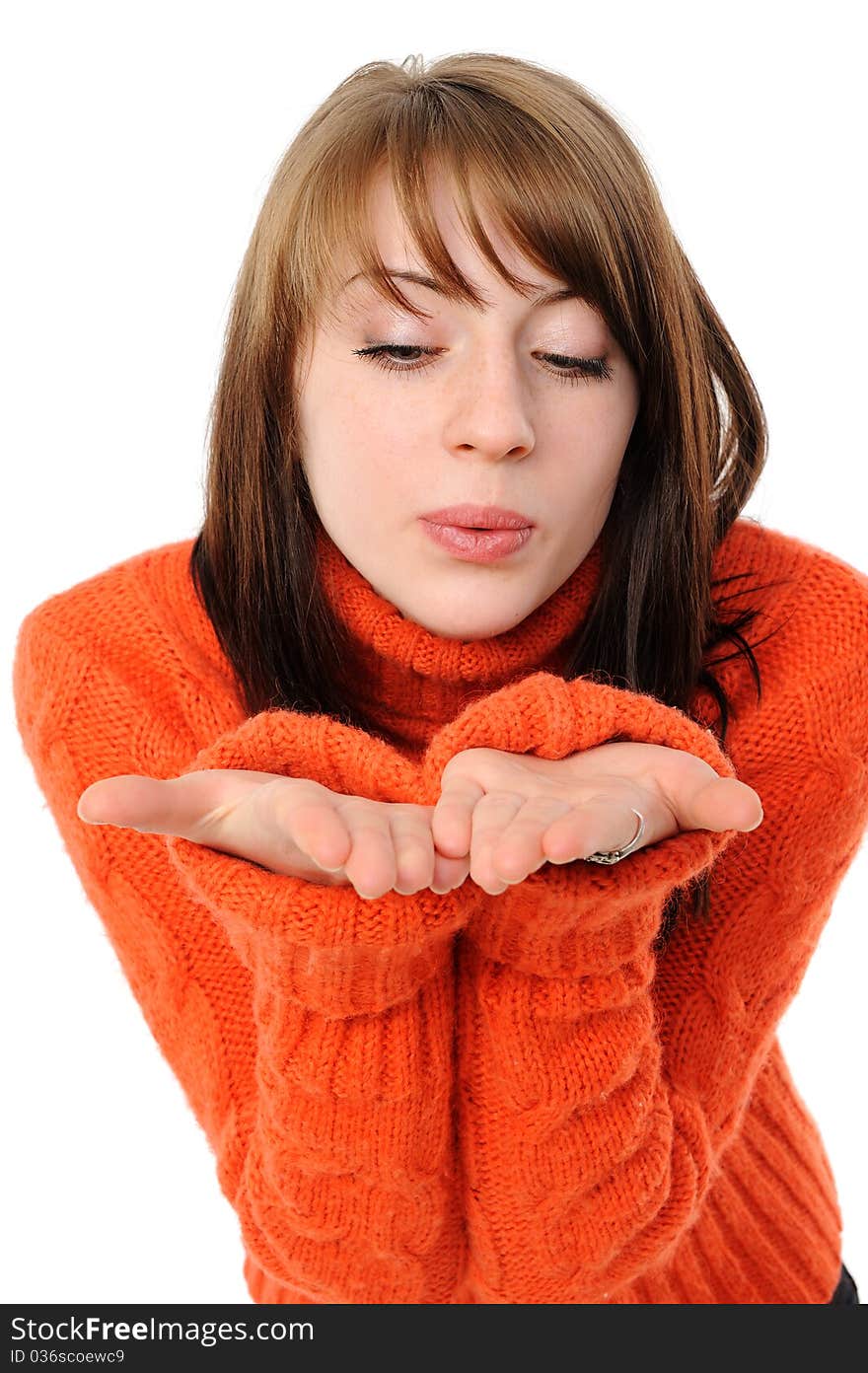 Young Woman Holding Hand Presenting A Product