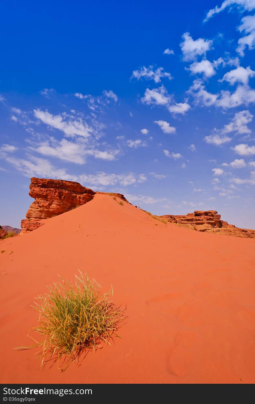 Amazing view of Wadi Rum with its beautiful and striking colour of sand.