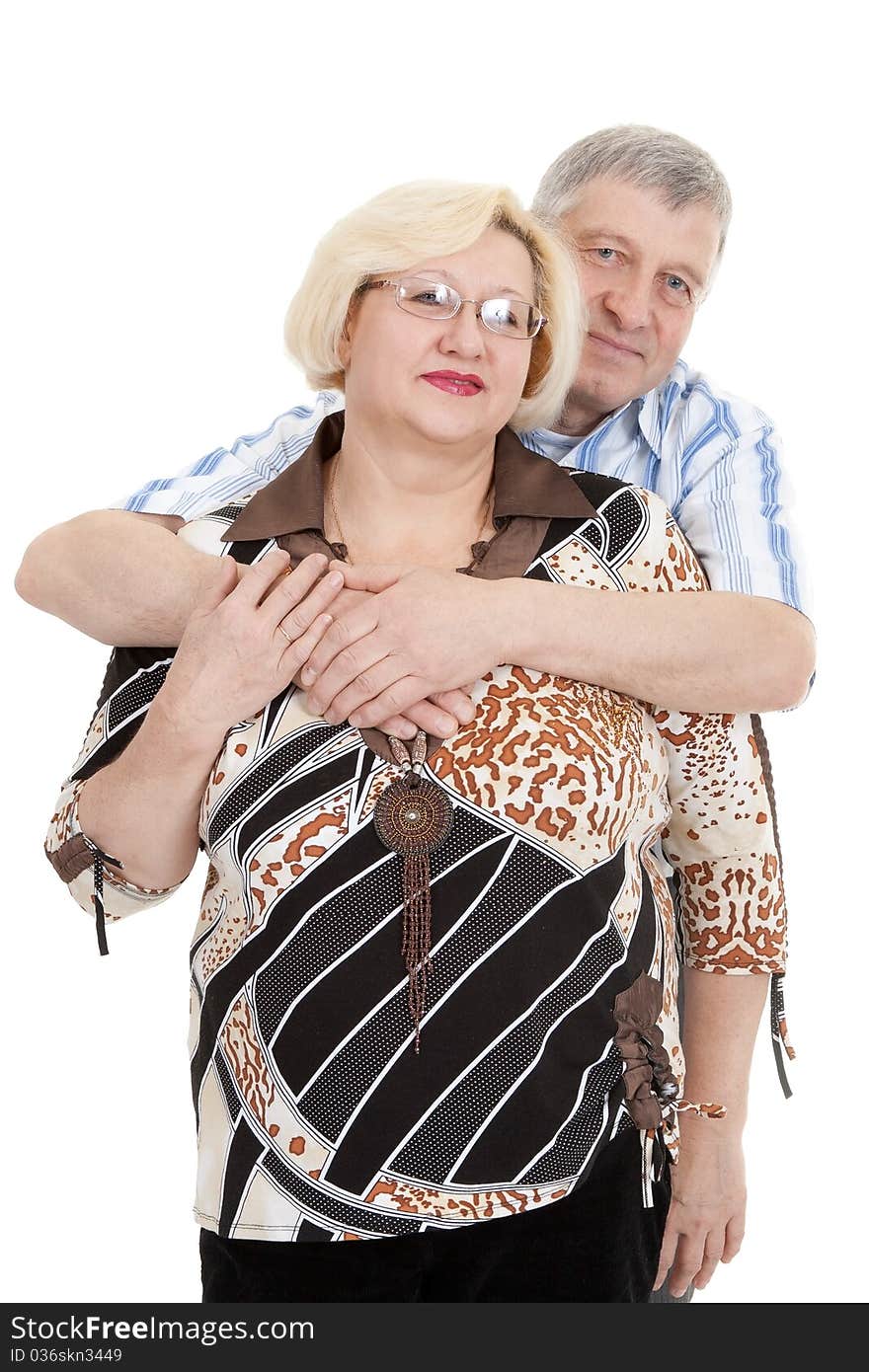 Portrait of an elderly couple on a white background