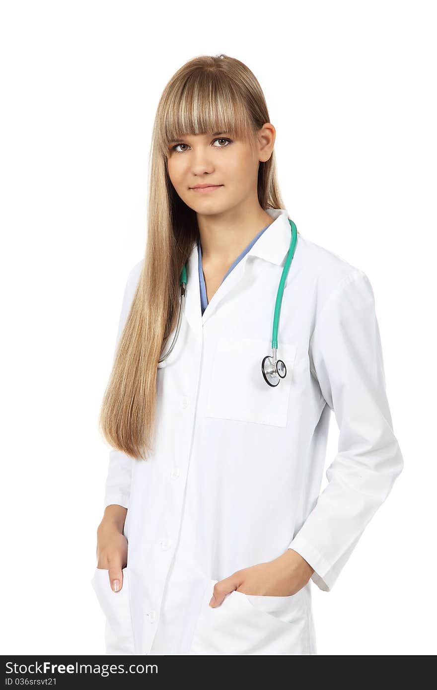 Beautiful young female medical student with stethoscope