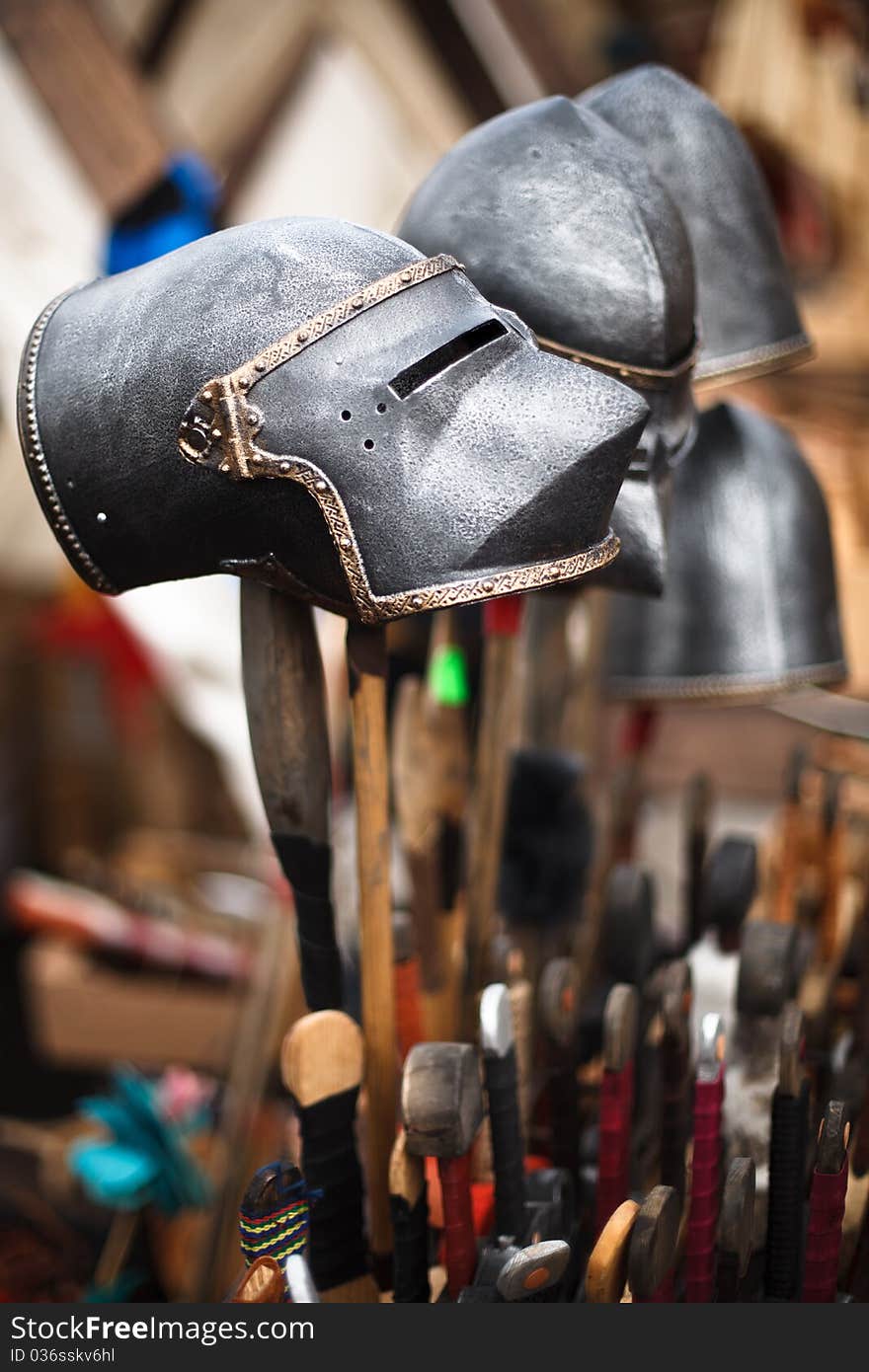 Old helmet on a bazaar