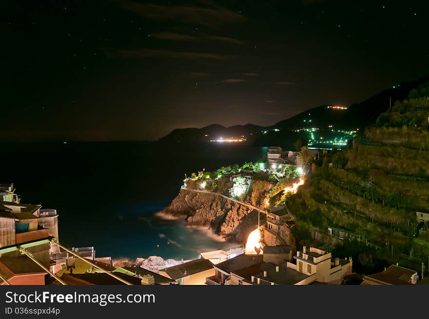 Beatiful Italy seacost at the night with night illumination