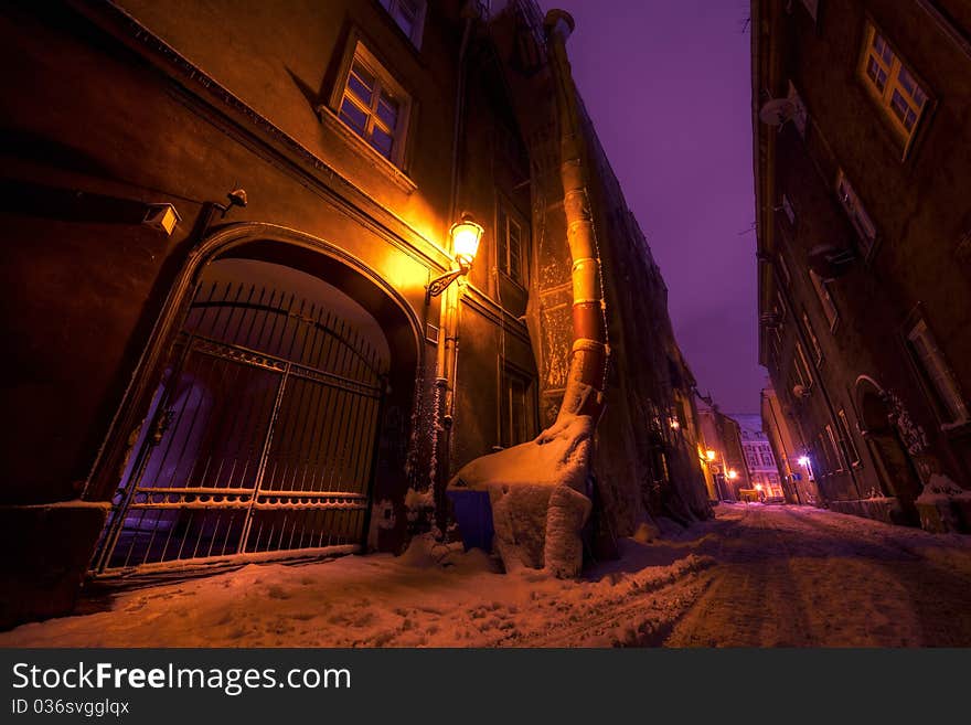 Dark street in winter night