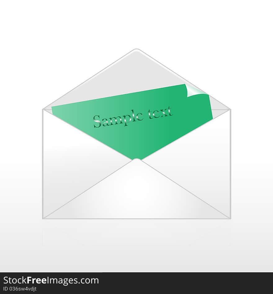 Open envelope with an attached green sheet of paper, vector illustration, eps10