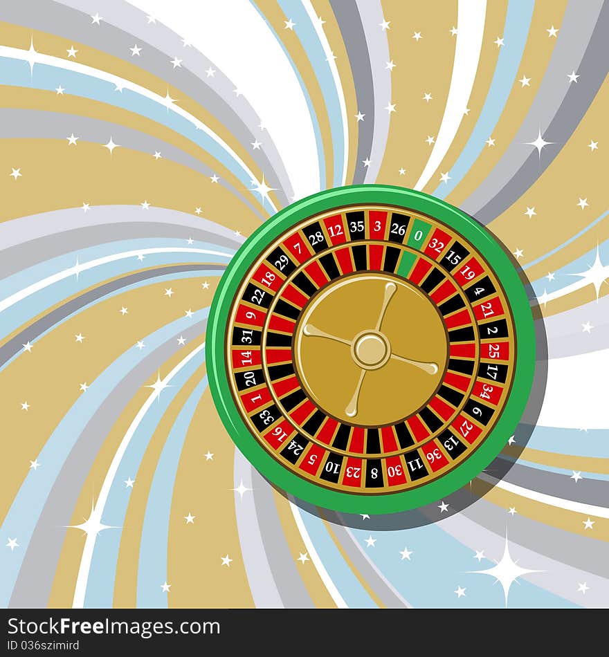 Vector illustration of casino roulette on the beautifull shiny background.