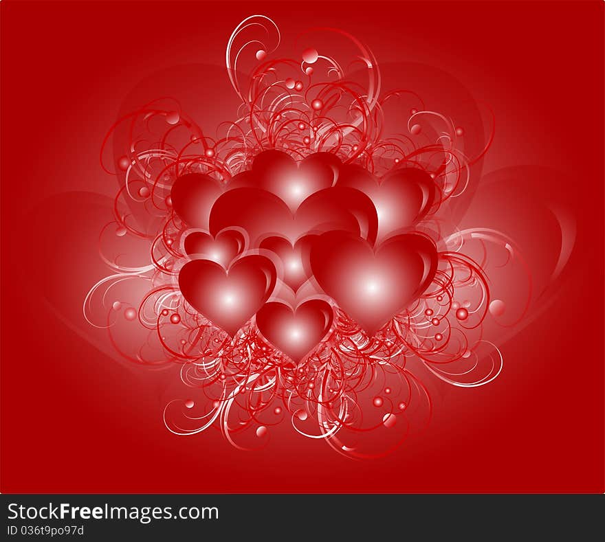 Heart background with red swirls. Heart background with red swirls