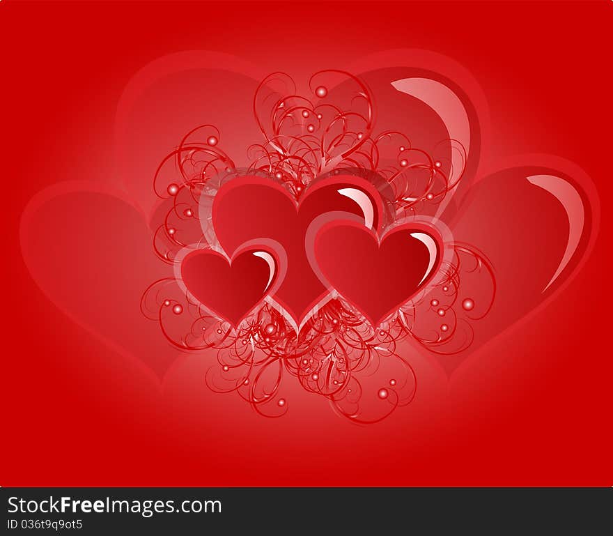 Heart background with red swirls. Heart background with red swirls