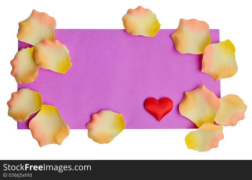 Valentine Note Card with heart and petal