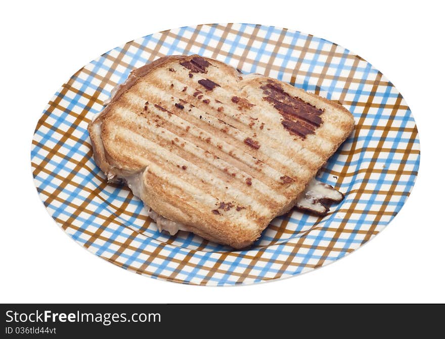 Grilled Cheese or Tuna Melt Sandwich Panini Isolated on White with a Clipping Path.