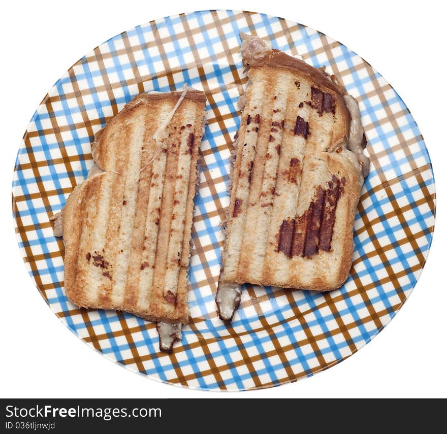 Tuna Melt Made on a Panini Press Isolated on White with a Clipping Path.