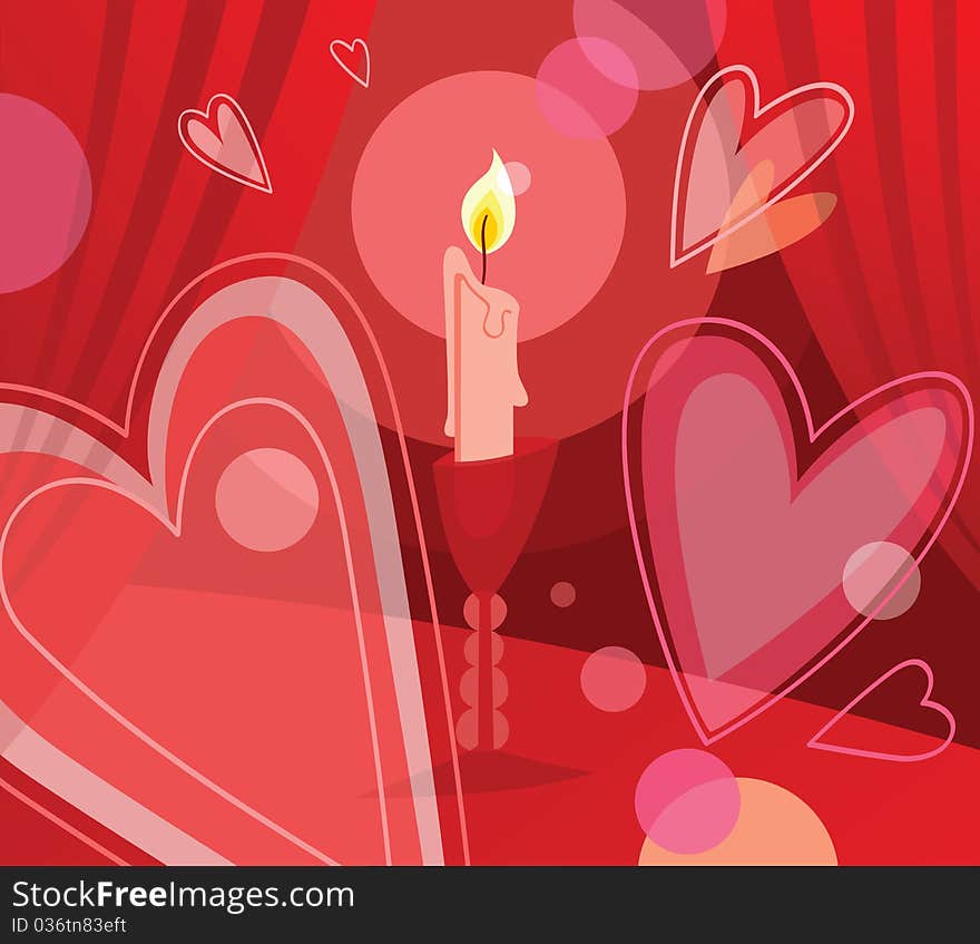 Candle and flying hearts