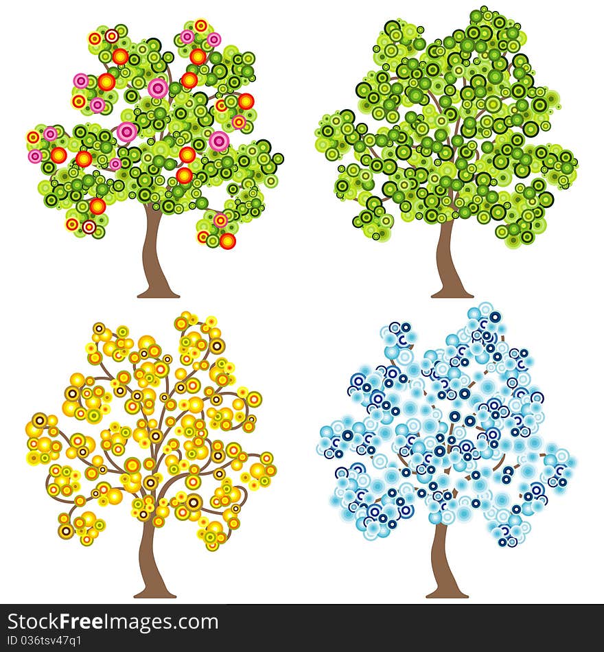 Illustration of four seasons trees