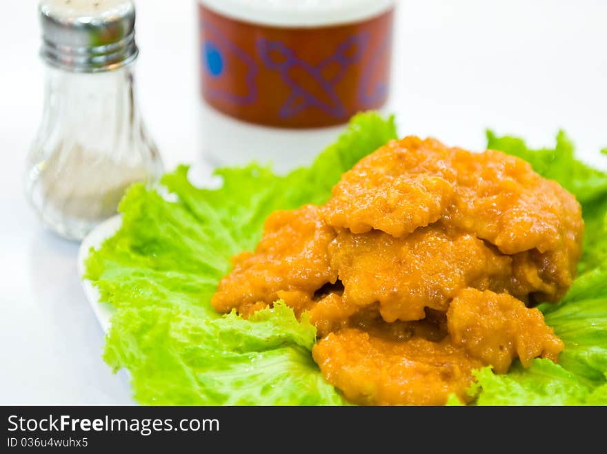 Piece Fried fish with vegetable