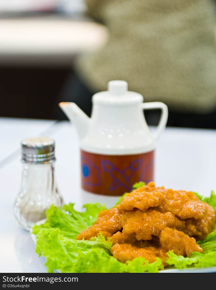 Piece Fried fish with vegetable