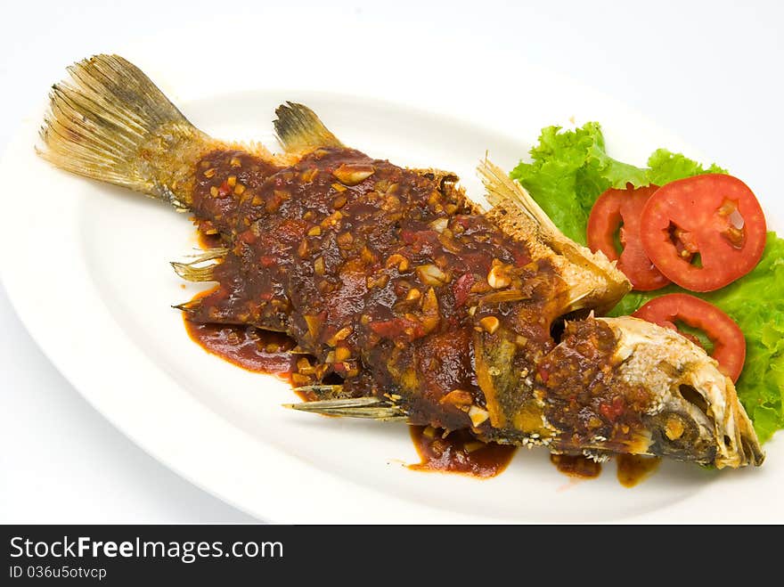 Fried snapper with chili sauce