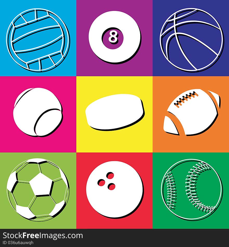 Set of various sport balls