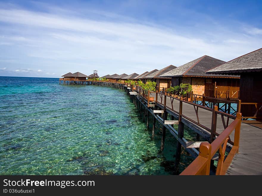 The beautiful marine life with floating resort in Mabul Island. The beautiful marine life with floating resort in Mabul Island