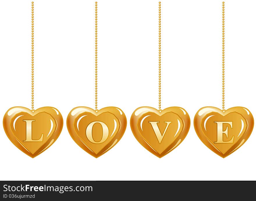 Collection of different hanging hearts with gems. Collection of different hanging hearts with gems