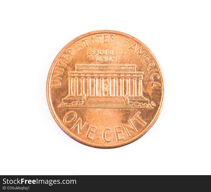 US one US cent coin isolated on white background