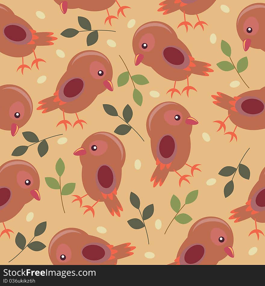 Seamless wallpaper with cute sparrows