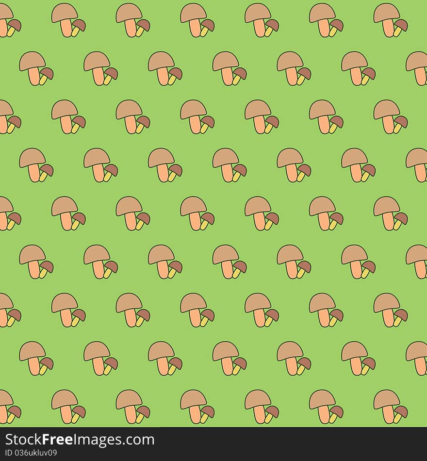 Seamless green wallpaper with mushrooms. Seamless green wallpaper with mushrooms