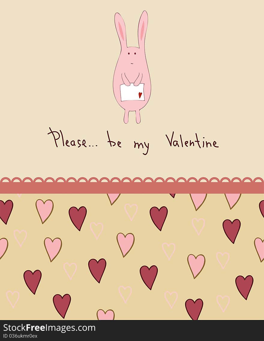 Valentine card with funny bunny
