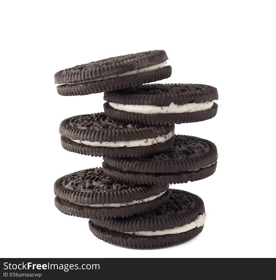 Chocolate cookies on a white background