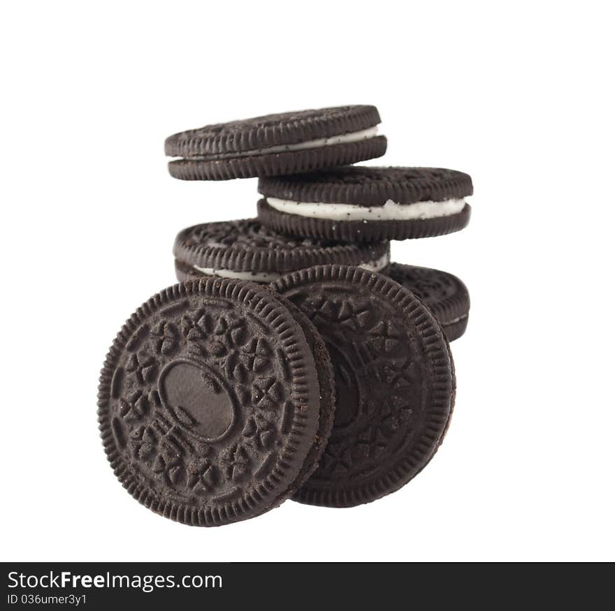 Chocolate cookies on a white background