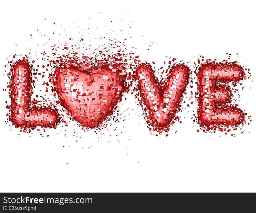 Love and heart exploding, over white background. Love and heart exploding, over white background